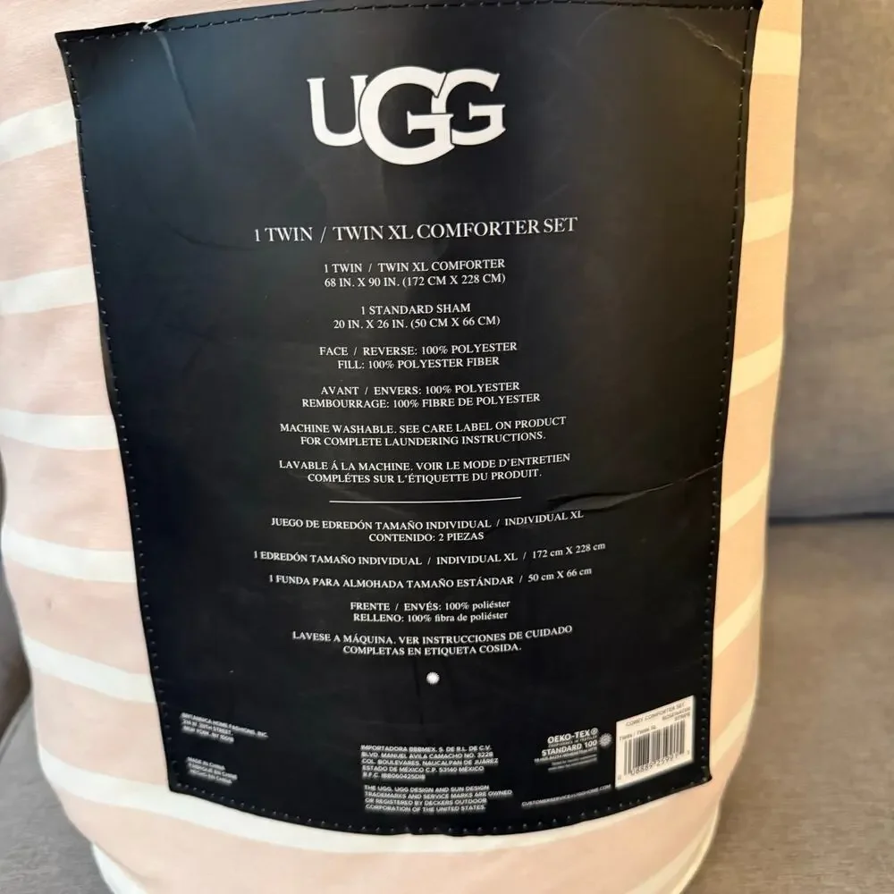 UGG Corey Twin Twin XL Reversible Comforter Set Rosewater Stripe New